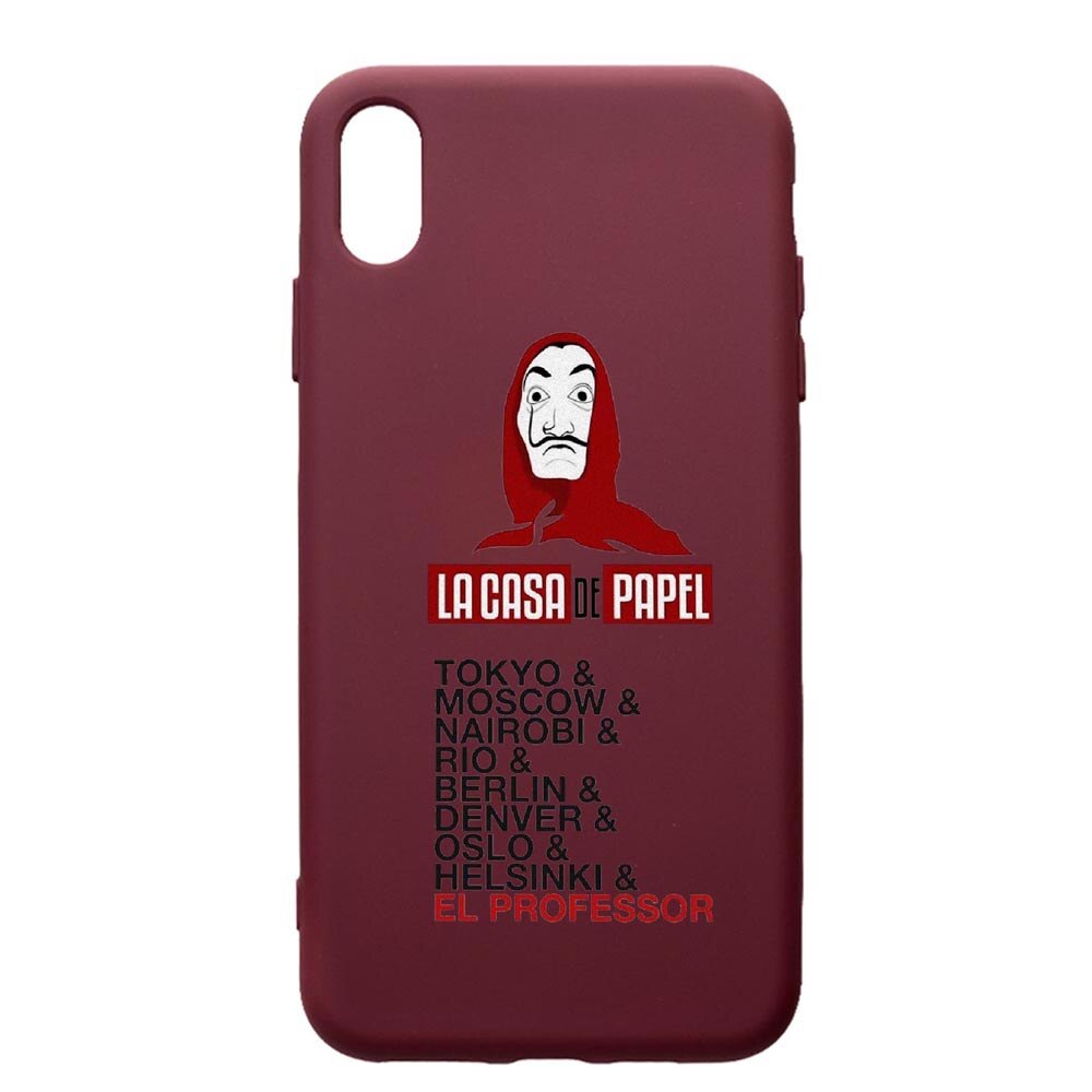 Husa Premium TPU compatibila cu Samsung Galaxy A10, La Casa De Papel, cu interiorul din material textil, protectie camera, Burgundy, PBR296