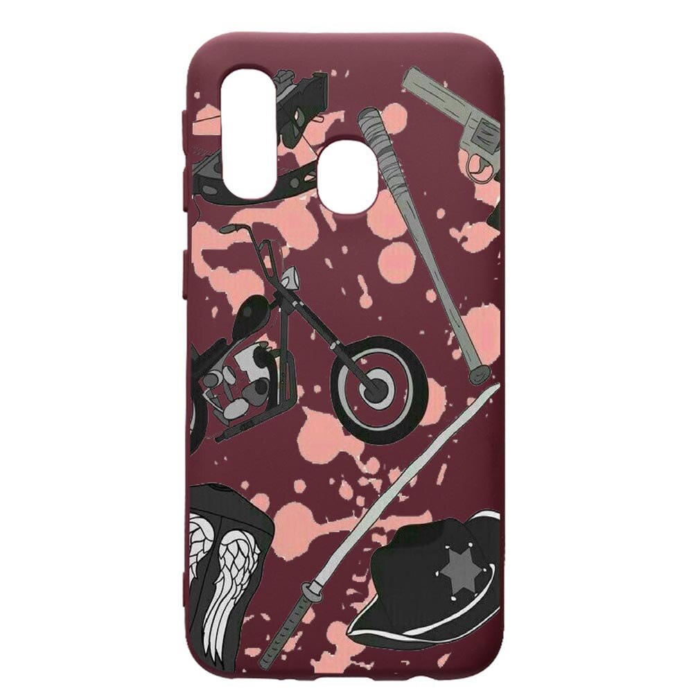 Husa Premium TPU compatibila cu Samsung Galaxy A20E, The Walking Dead, cu interiorul din material textil, protectie camera, Burgundy, PBR307