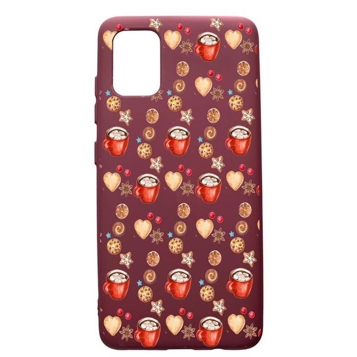 Husa Premium TPU compatibila cu Apple iPhone 12 Pro Max, Xmas Coffee, cu interiorul din material textil, protectie camera, Burgundy, PBR343