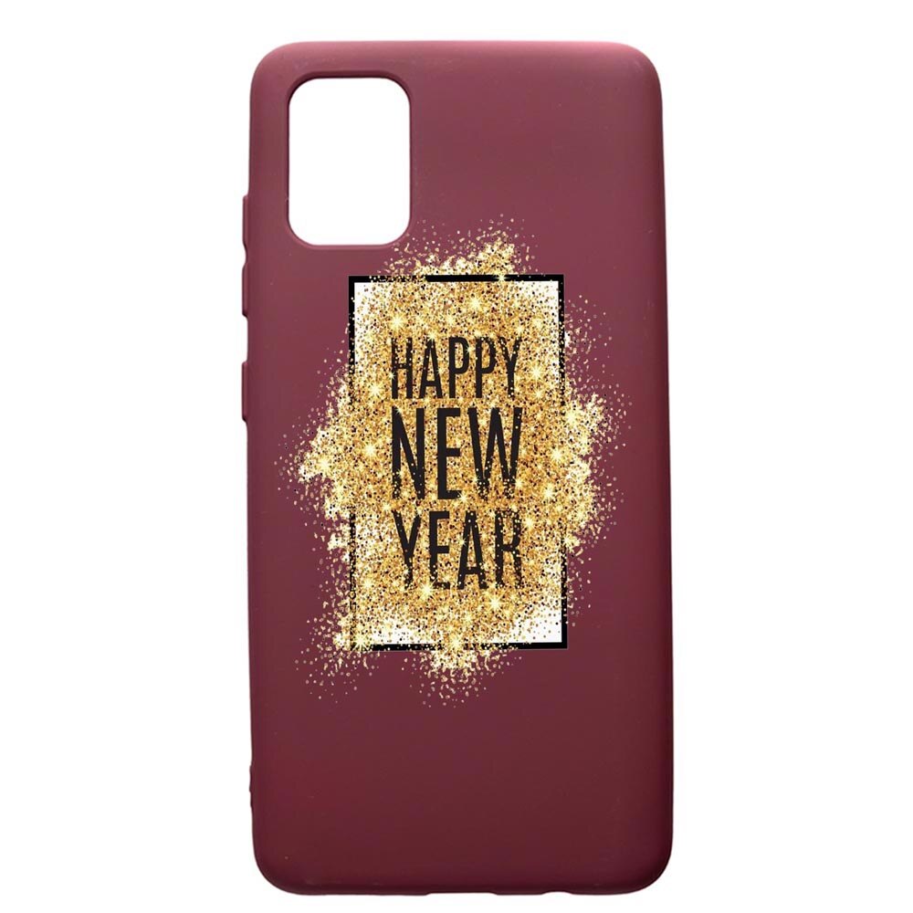 Husa Premium TPU compatibila cu Samsung Galaxy S20 Plus, Happy New Year, cu interiorul din material textil, protectie camera, Burgundy, PBR355