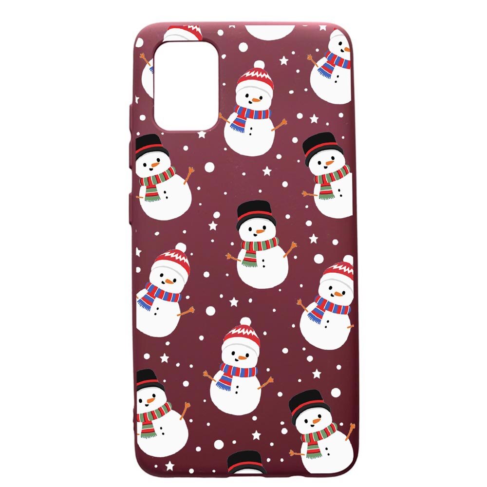 Husa Premium TPU compatibila cu Samsung Galaxy S20 Plus, Snowman, cu interiorul din material textil, protectie camera, Burgundy, PBR351
