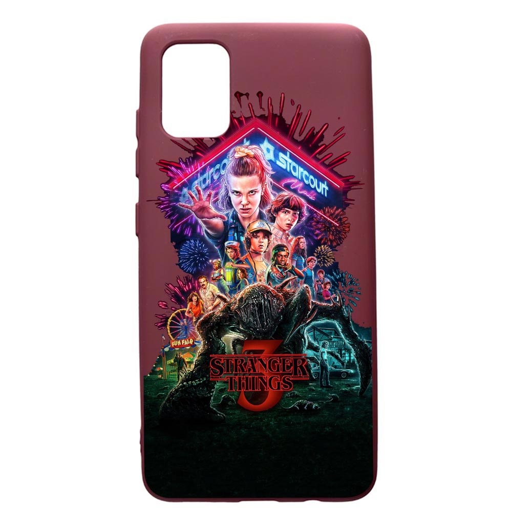 Husa Premium TPU compatibila cu Samsung Galaxy S20 Plus, Stranger Things, cu interiorul din material textil, protectie camera, Burgundy, PBR372