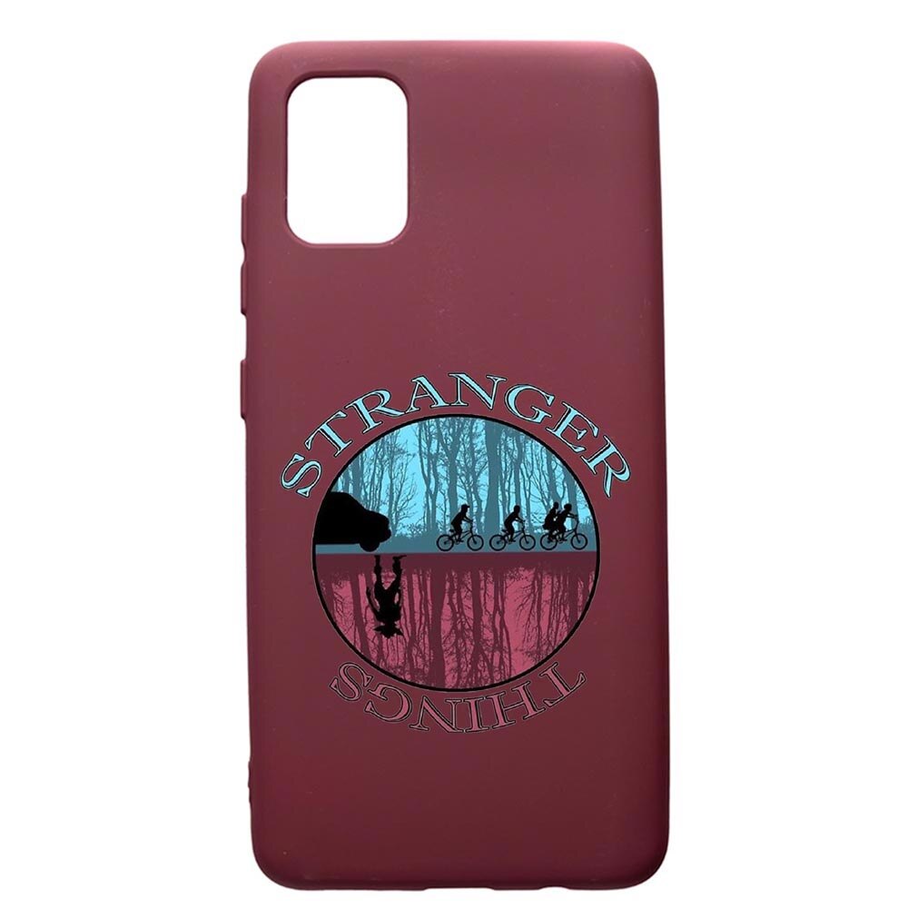 Husa Premium TPU compatibila cu Samsung Galaxy A51, Stranger Things, cu interiorul din material textil, protectie camera, Burgundy, PBR368