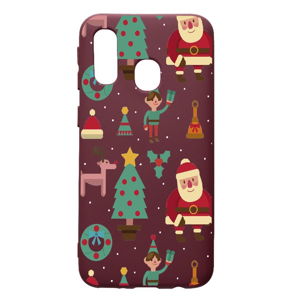 Husa Premium TPU compatibila cu Samsung Galaxy A40, Xmas, cu interiorul din material textil, protectie camera, Burgundy, PBR320