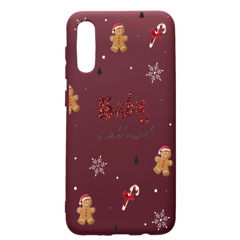 Husa Premium TPU compatibila cu Samsung Galaxy A50, Xmas, cu interiorul din material textil, protectie camera, Burgundy, PBR319
