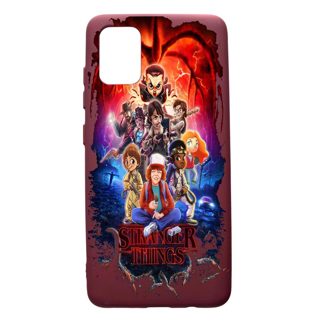 Husa Premium TPU compatibila cu Samsung Galaxy S20 Plus, Stranger Things, cu interiorul din material textil, protectie camera, Burgundy, PBR377