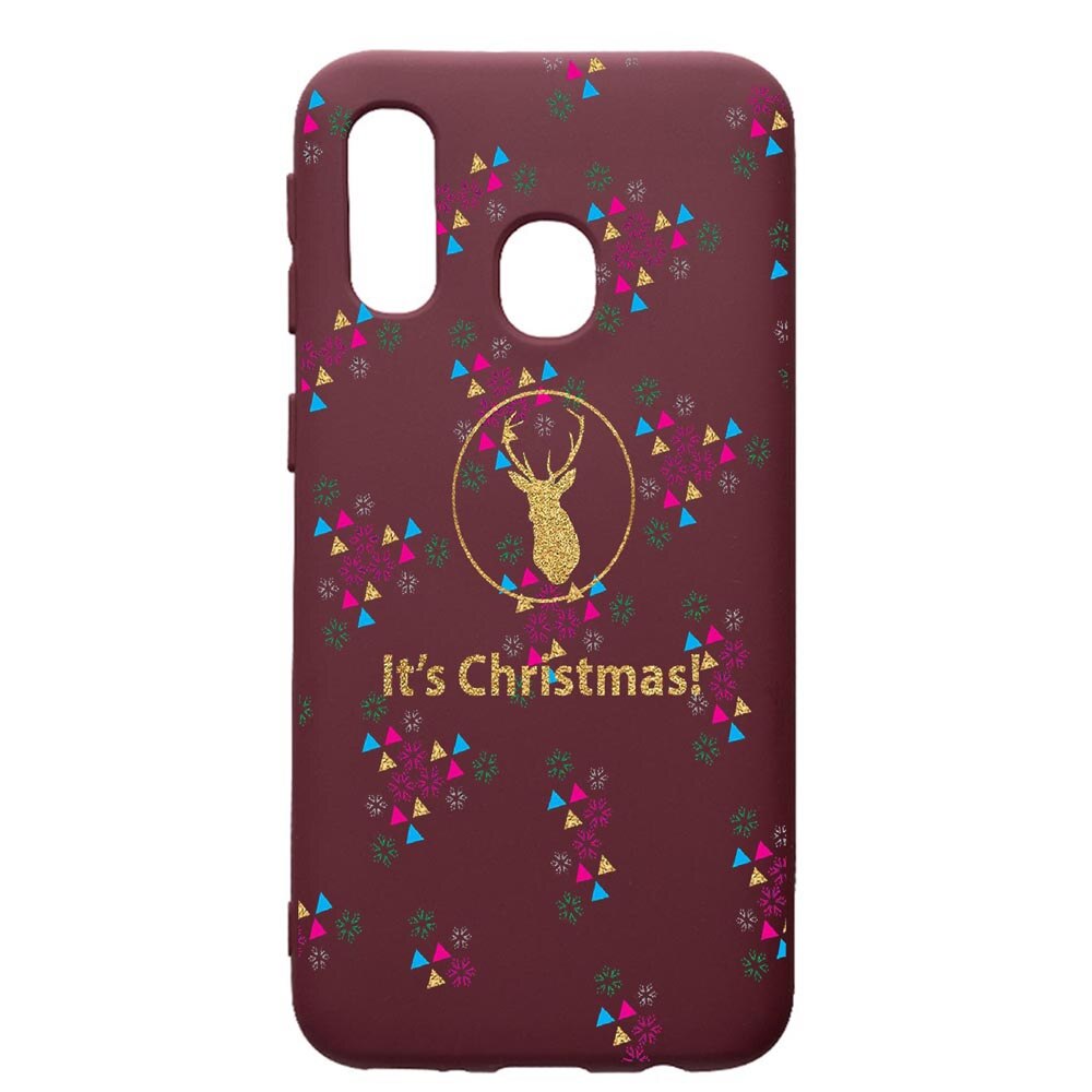 Husa Premium TPU compatibila cu Samsung Galaxy A40, Xmas, cu interiorul din material textil, protectie camera, Burgundy, PBR313