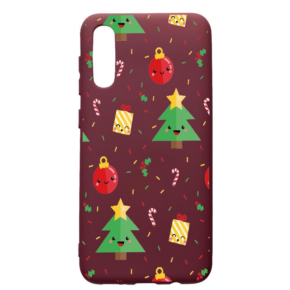 Husa Premium TPU compatibila cu Samsung Galaxy A50, Xmas, cu interiorul din material textil, protectie camera, Burgundy, PBR309