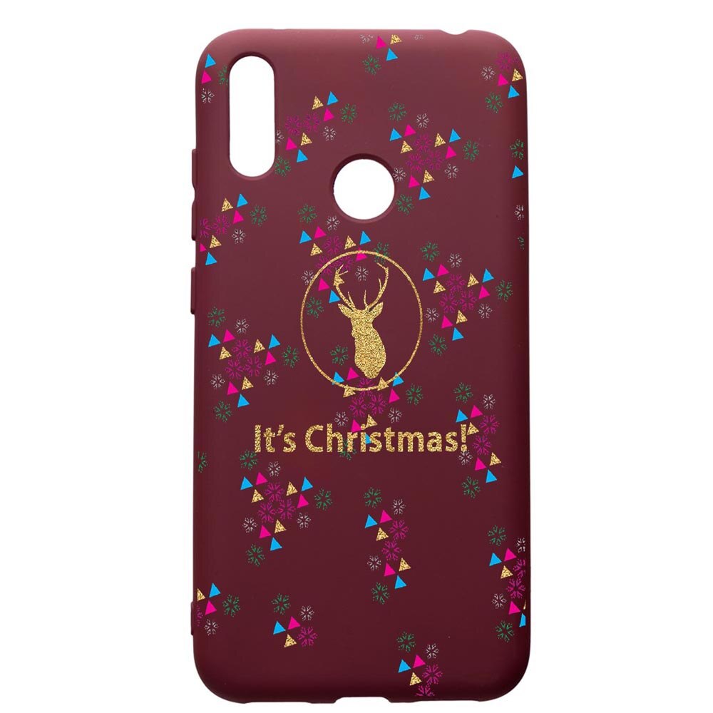Husa Premium TPU compatibila cu Huawei Y7 2019, Xmas, cu interiorul din material textil, protectie camera, Burgundy, PBR313