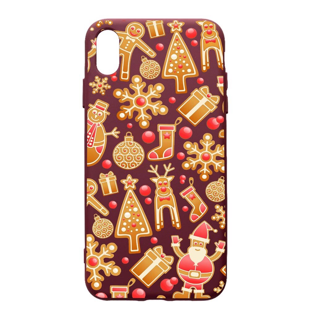 Husa Premium TPU compatibila cu Apple iPhone XS Max, Xmas, cu interiorul din material textil, protectie camera, Burgundy, PBR317