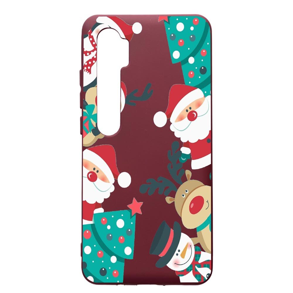 Husa Premium TPU compatibila cu Xioami Mi Note 10, Xmas, cu interiorul din material textil, protectie camera, Burgundy, PBR338