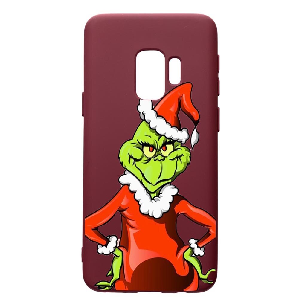Husa Premium TPU compatibila cu Samsung Galaxy S9, Xmas Grinch, cu interiorul din material textil, protectie camera, Burgundy, PBR322