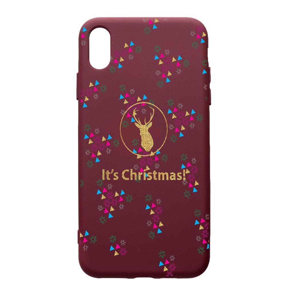 Husa Premium TPU compatibila cu Apple iPhone XS Max, Xmas, cu interiorul din material textil, protectie camera, Burgundy, PBR313