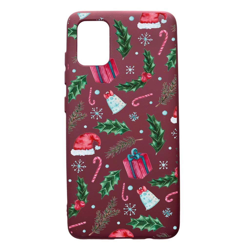 Husa Premium TPU compatibila cu Samsung Galaxy S20 Plus, Xmas, cu interiorul din material textil, protectie camera, Burgundy, PBR314