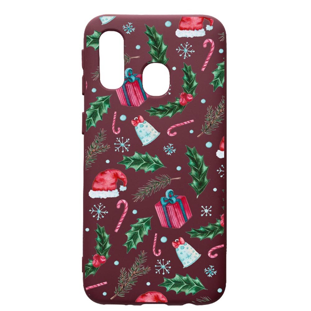 Husa Premium TPU compatibila cu Samsung Galaxy A20E, Xmas, cu interiorul din material textil, protectie camera, Burgundy, PBR314