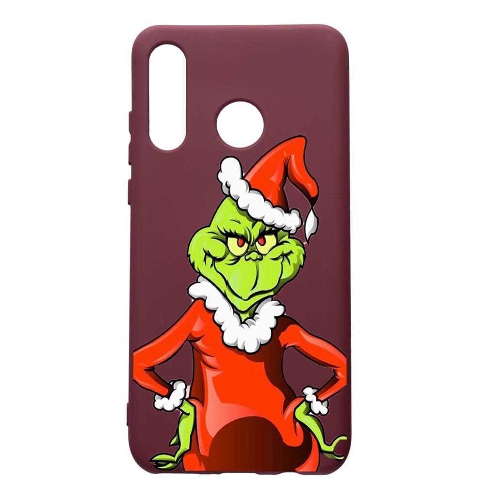 Husa Premium TPU compatibila cu Huawei P30 Lite, Xmas Grinch, cu interiorul din material textil, protectie camera, Burgundy, PBR322