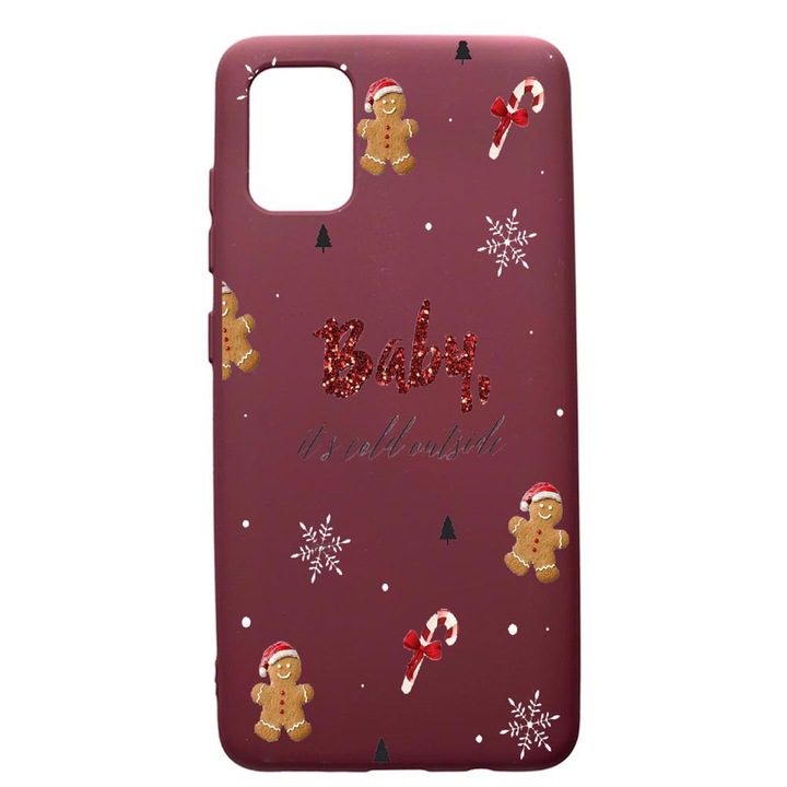 Husa Premium TPU compatibila cu Apple iPhone 12 Pro Max, Xmas, cu interiorul din material textil, protectie camera, Burgundy, PBR319