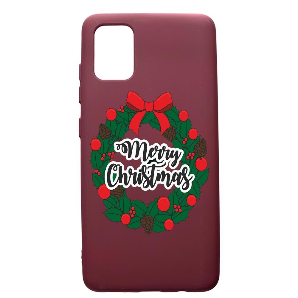 Husa Premium TPU compatibila cu Apple iPhone 12 Pro Max, Merry Christmas, cu interiorul din material textil, protectie camera, Burgundy, PBR346