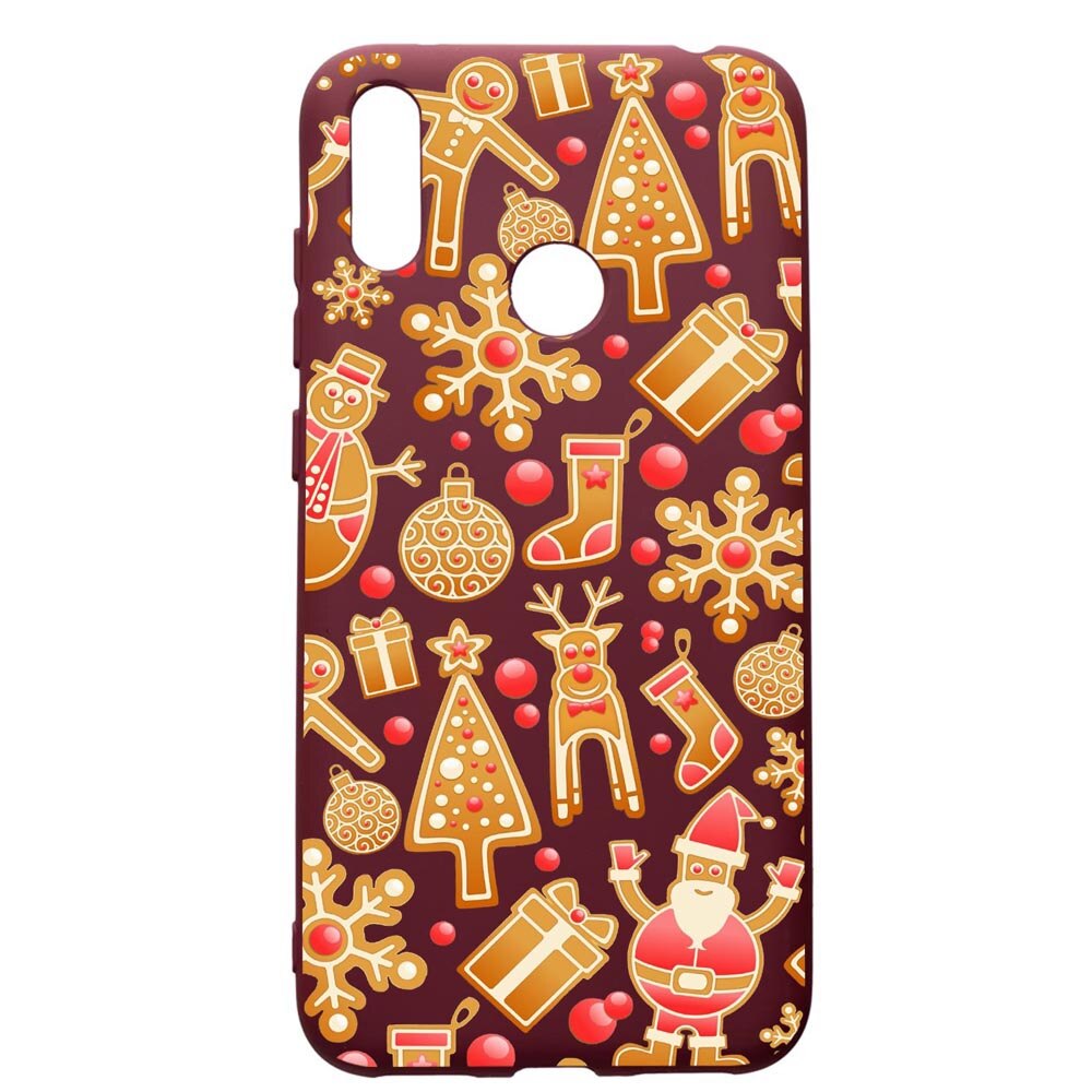 Husa Premium TPU compatibila cu Huawei Y7 2019, Xmas, cu interiorul din material textil, protectie camera, Burgundy, PBR317