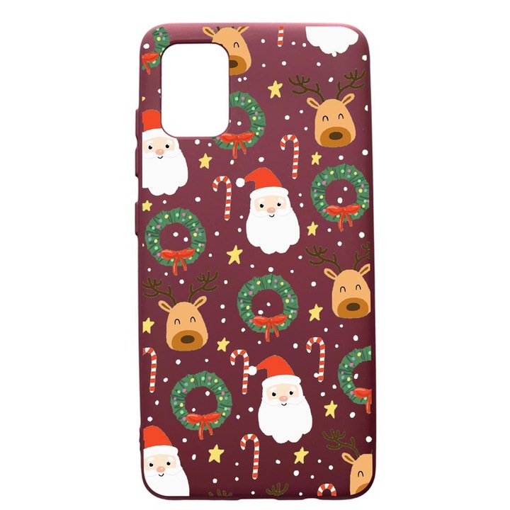 Husa Premium TPU compatibila cu Apple iPhone 12 Pro Max, Happy, cu interiorul din material textil, protectie camera, Burgundy, PBR350