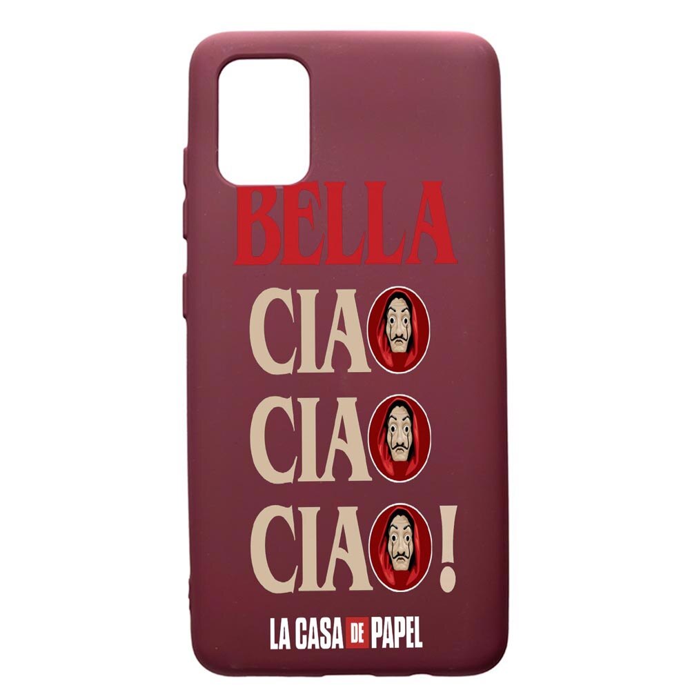 Husa Premium TPU compatibila cu Apple iPhone 11 Pro Max, La Casa De Papel Ciao Bella, cu interiorul din material textil, protectie camera, Burgundy, PBR391