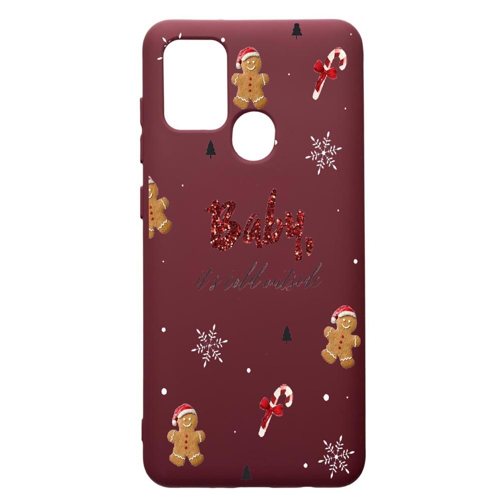 Husa Premium TPU compatibila cu Samsung Galaxy A21S, Xmas, cu interiorul din material textil, protectie camera, Burgundy, PBR319