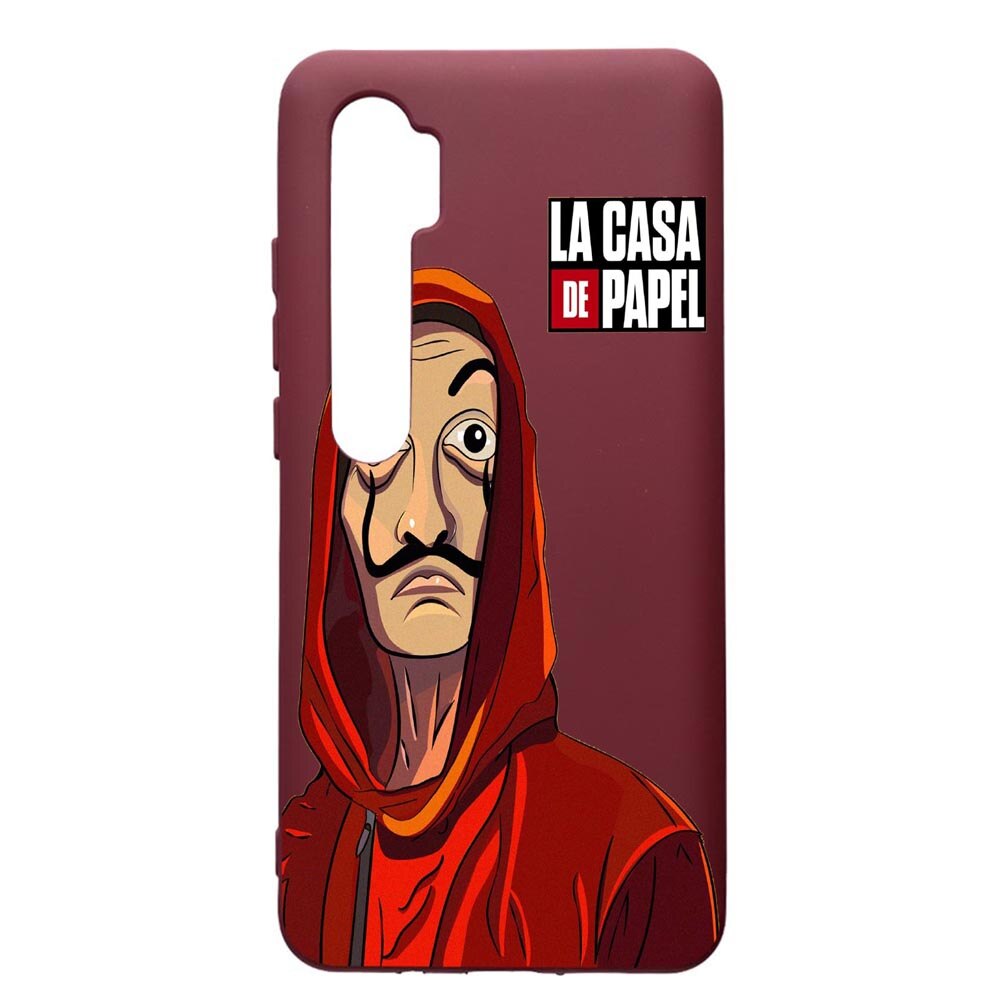 Husa Premium TPU compatibila cu Xioami Mi Note 10, La Casa De Papel, cu interiorul din material textil, protectie camera, Burgundy, PBR389