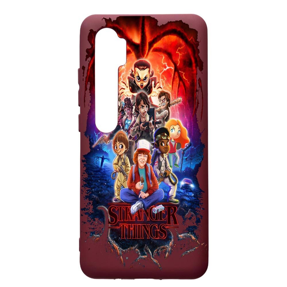 Husa Premium TPU compatibila cu Xioami Mi Note 10, Stranger Things, cu interiorul din material textil, protectie camera, Burgundy, PBR377