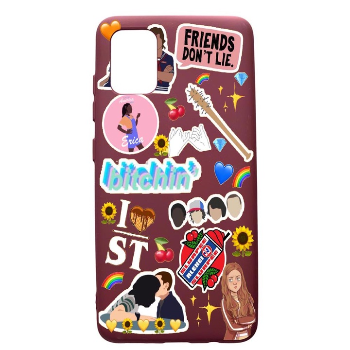 Husa Premium TPU compatibila cu Apple iPhone 11 Pro Max, Stranger Things, cu interiorul din material textil, protectie camera, Burgundy, PBR376