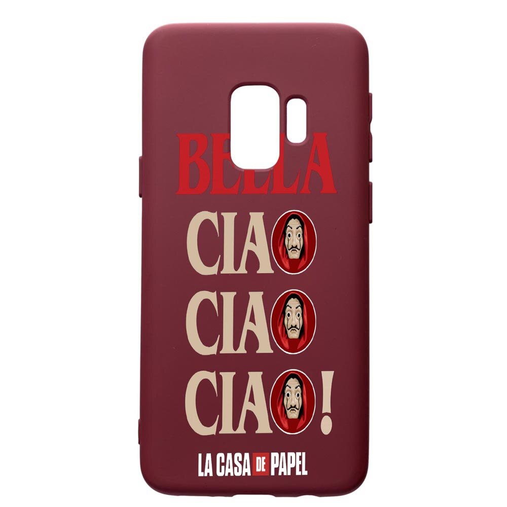 Husa Premium TPU compatibila cu Samsung Galaxy S9, La Casa De Papel Ciao Bella, cu interiorul din material textil, protectie camera, Burgundy, PBR391
