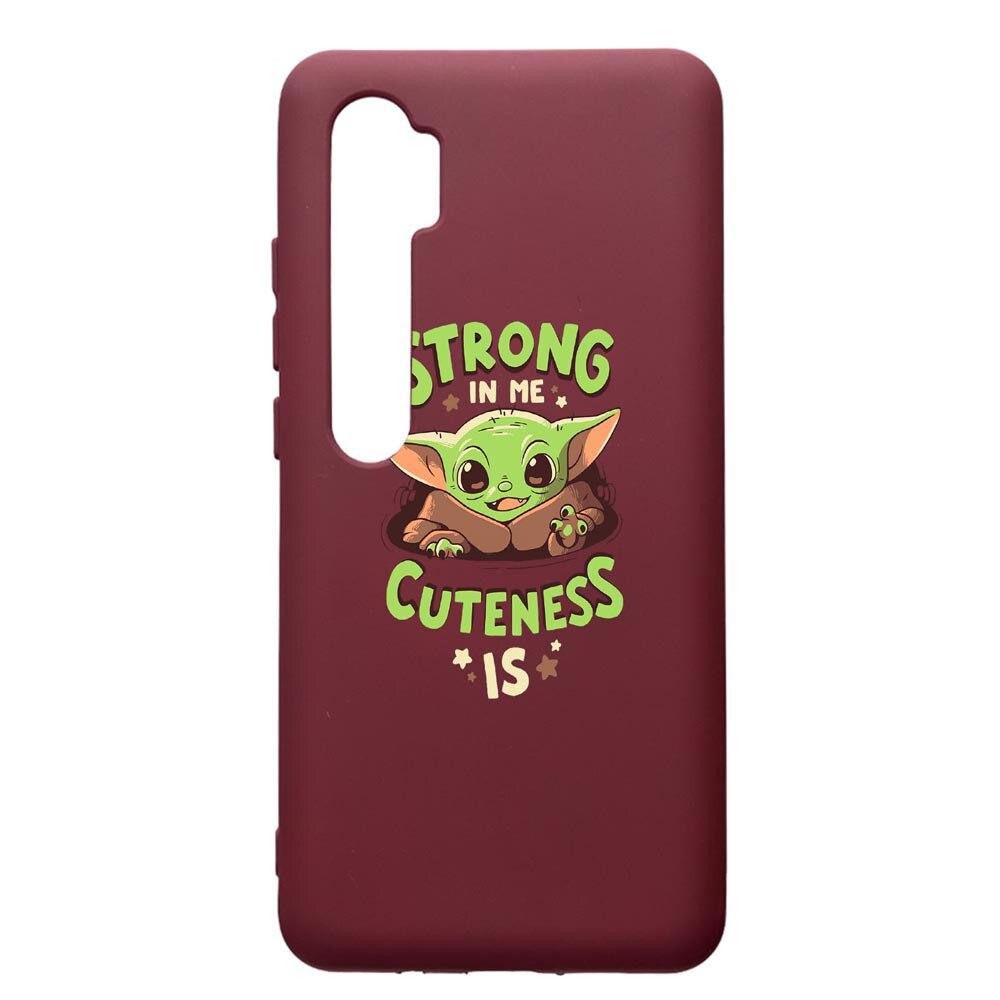 Husa Premium TPU compatibila cu Xioami Mi Note 10, Star Wars Baby Yoda, cu interiorul din material textil, protectie camera, Burgundy, PBR400