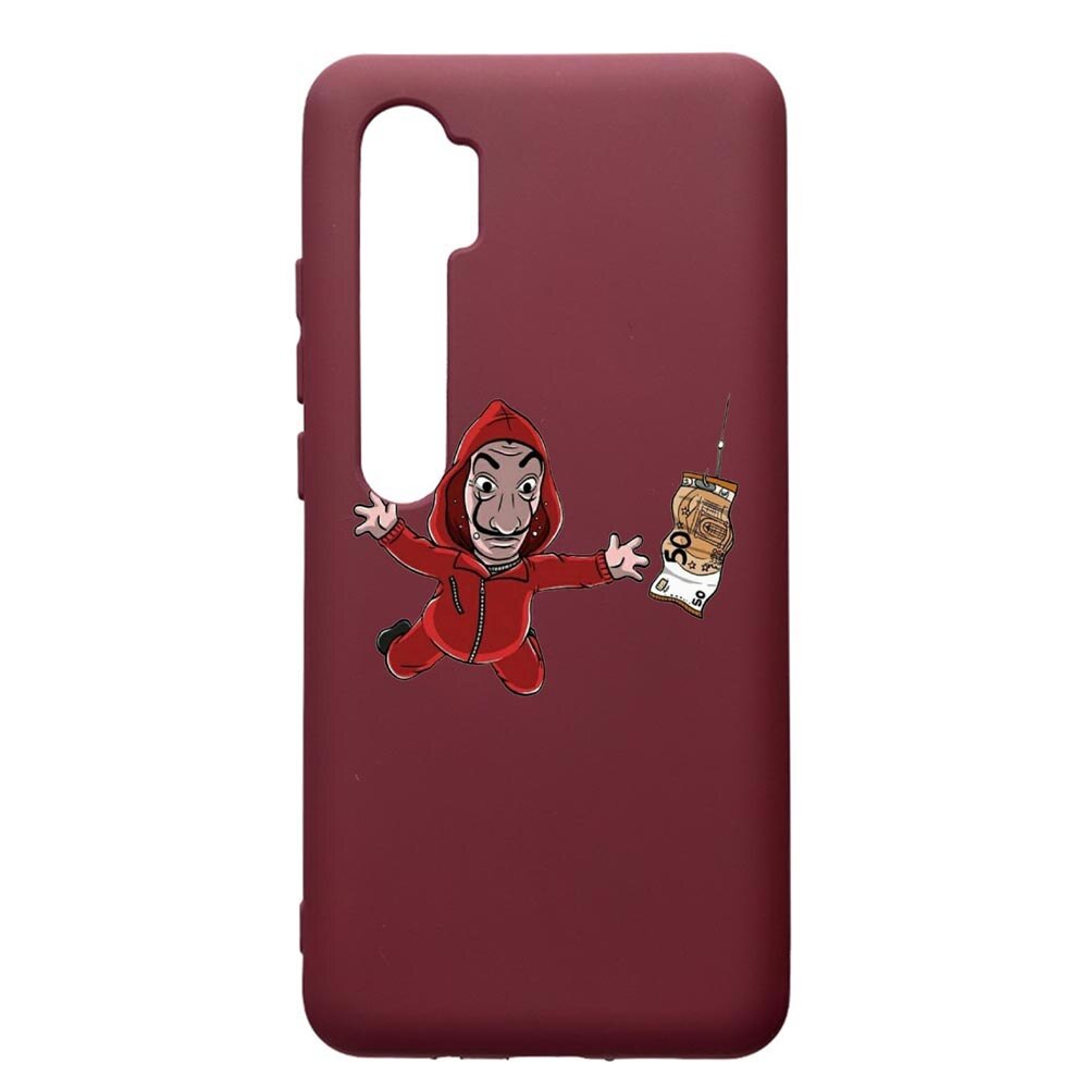 Husa Premium TPU compatibila cu Xioami Mi Note 10, La Casa De Papel, cu interiorul din material textil, protectie camera, Burgundy, PBR294