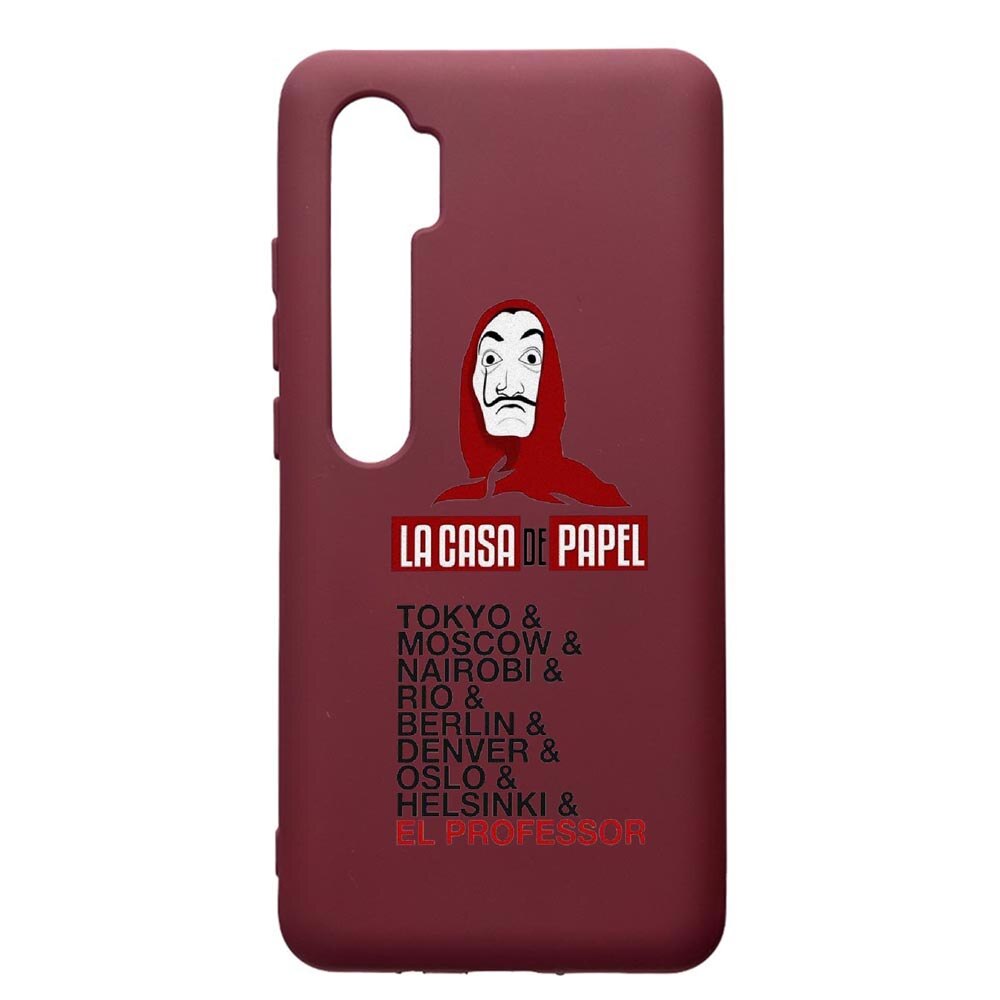 Husa Premium TPU compatibila cu Xioami Mi Note 10, La Casa De Papel, cu interiorul din material textil, protectie camera, Burgundy, PBR296