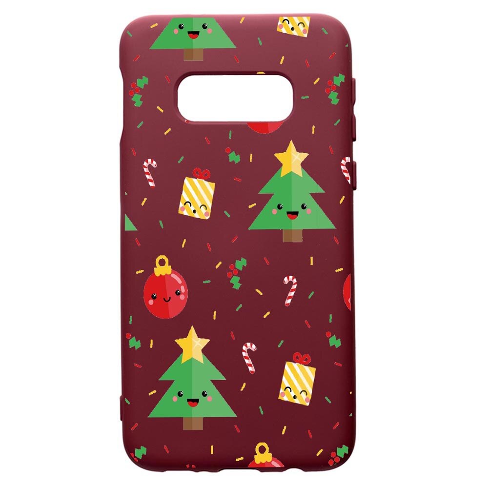 Husa Premium TPU compatibila cu Samsung Galaxy S10E, Xmas, cu interiorul din material textil, protectie camera, Burgundy, PBR309