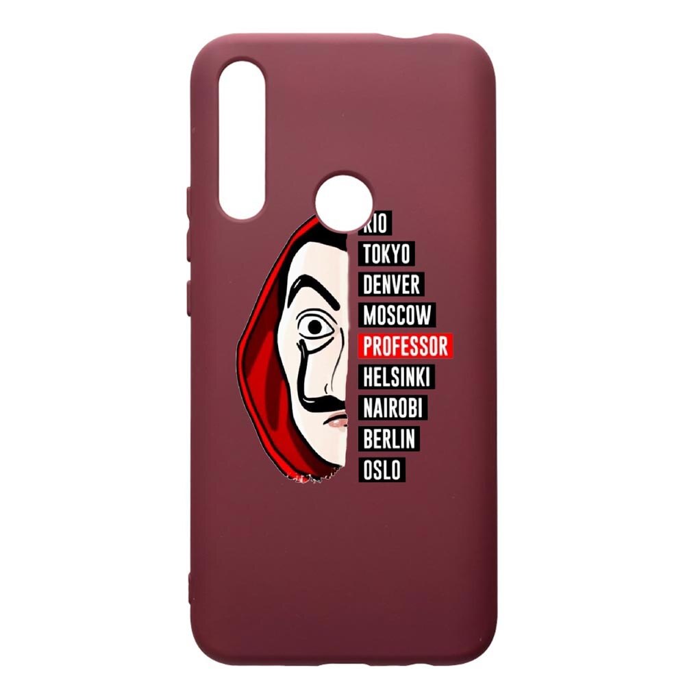 Husa Premium TPU compatibila cu Huawei P Smart Z, La Casa De Papel, cu interiorul din material textil, protectie camera, Burgundy, PBR302