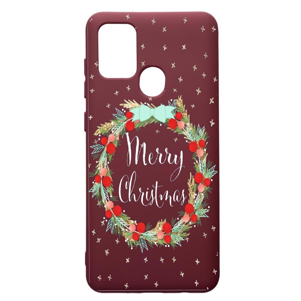 Husa Premium TPU compatibila cu Samsung Galaxy A21S, Xmas, cu interiorul din material textil, protectie camera, Burgundy, PBR312