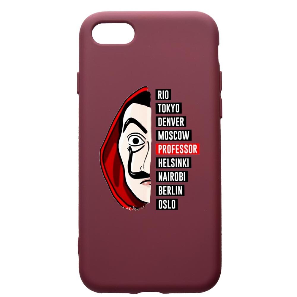 Husa Premium TPU compatibila cu Apple iPhone SE 2 / iPhone 8 / iPhone 7, La Casa De Papel, cu interiorul din material textil, protectie camera, Burgundy, PBR302