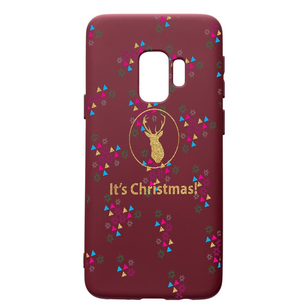 Husa Premium TPU compatibila cu Samsung Galaxy S9, Xmas, cu interiorul din material textil, protectie camera, Burgundy, PBR313