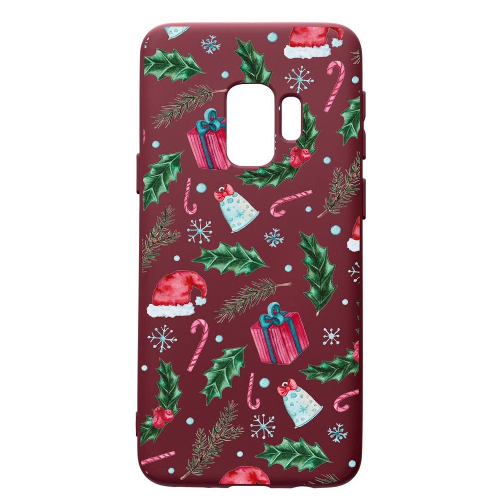 Husa Premium TPU compatibila cu Samsung Galaxy S9, Xmas, cu interiorul din material textil, protectie camera, Burgundy, PBR314
