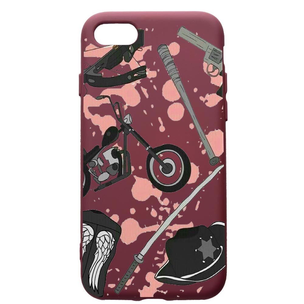 Husa Premium TPU compatibila cu Apple iPhone SE 2 / iPhone 8 / iPhone 7, The Walking Dead, cu interiorul din material textil, protectie camera, Burgundy, PBR307