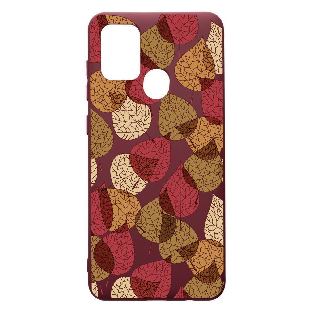 Husa Premium TPU compatibila cu Samsung Galaxy A21S, Feathers, cu interiorul din material textil, protectie camera, Burgundy, PBR98