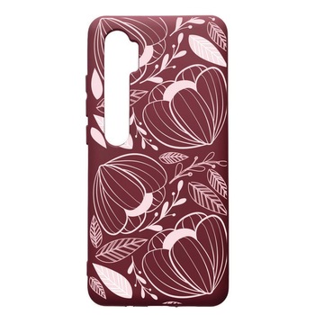 Husa Premium TPU compatibila cu Xioami Mi Note 10, Pink Flower, cu interiorul din material textil, protectie camera, Burgundy, PBR113 Husa Premium TPU compatibila cu Xioami Mi Note 10, Pink Flower, cu interiorul din material textil, protectie camera, Burgundy, PBR113