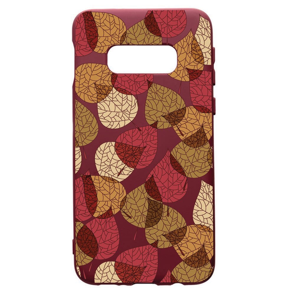 Husa Premium TPU compatibila cu Samsung Galaxy S10E, Feathers, cu interiorul din material textil, protectie camera, Burgundy, PBR98