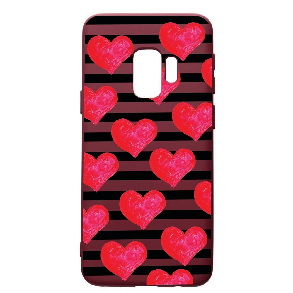 Husa Premium TPU compatibila cu Samsung Galaxy S9, Red Hearts, cu interiorul din material textil, protectie camera, Burgundy, PBR102