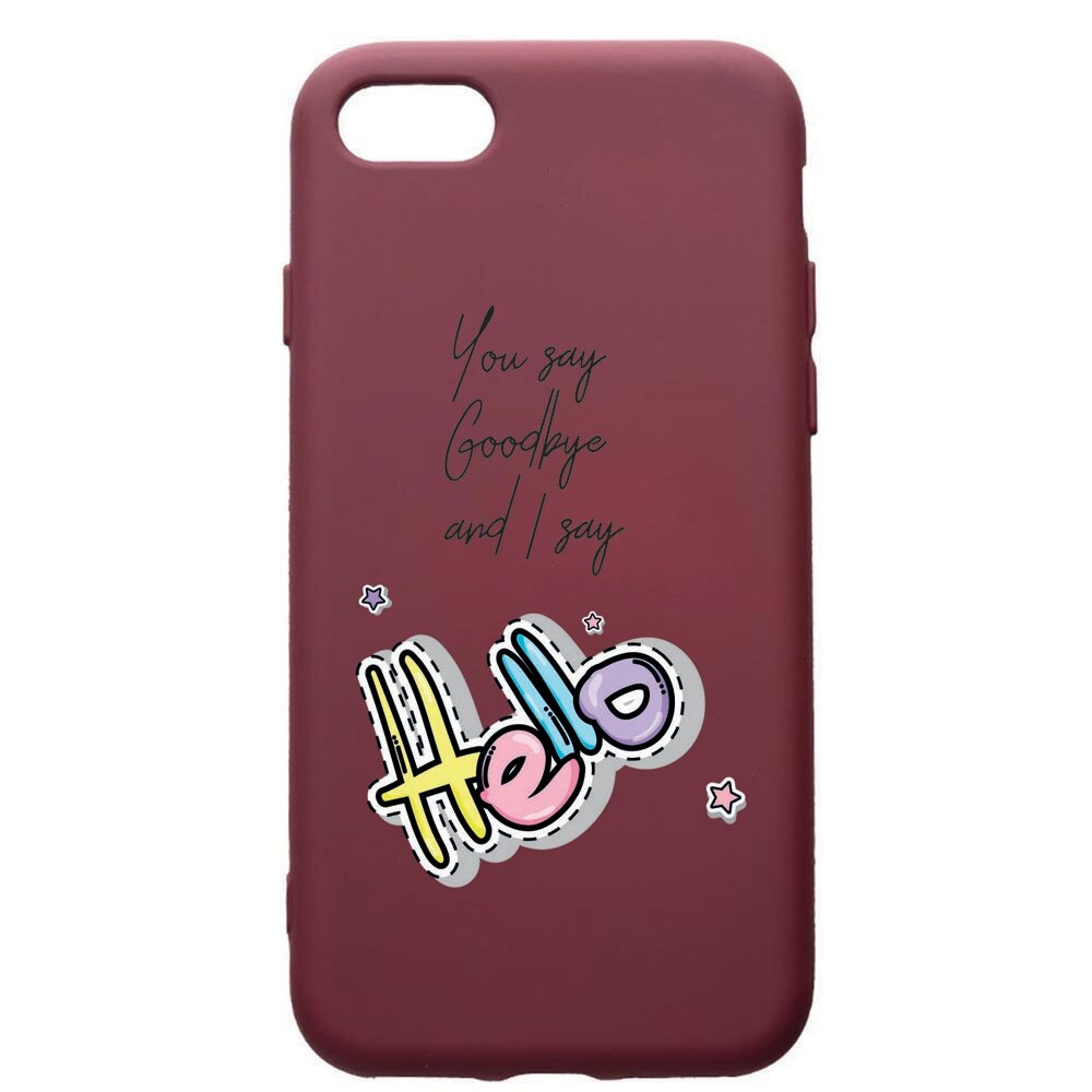 Husa Premium TPU compatibila cu Apple iPhone SE 2 / iPhone 8 / iPhone 7, Hello, cu interiorul din material textil, protectie camera, Burgundy, PBR148