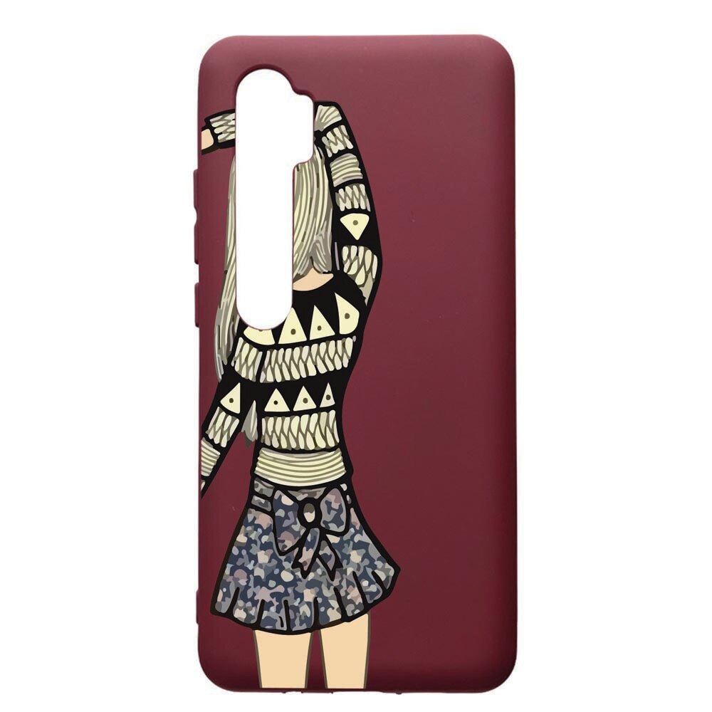 Husa Premium TPU compatibila cu Xioami Mi Note 10, Girl, cu interiorul din material textil, protectie camera, Burgundy, PBR187