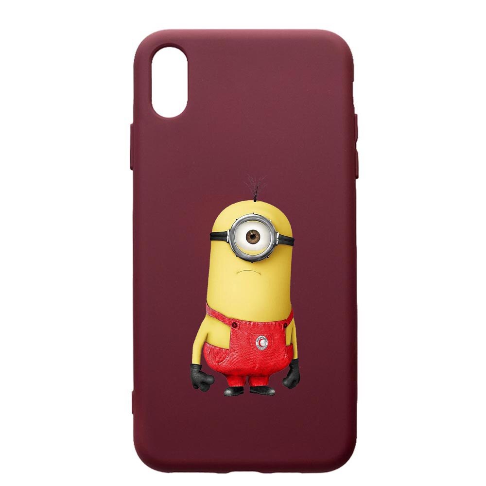 Husa Premium TPU compatibila cu Samsung Galaxy A10, Cartoon Minion, cu interiorul din material textil, protectie camera, Burgundy, PBR206