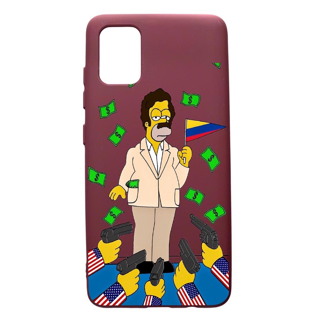 Husa Premium TPU compatibila cu Samsung Galaxy S20 Plus, Narcos The Simpsons, cu interiorul din material textil, protectie camera, Burgundy, PBR439