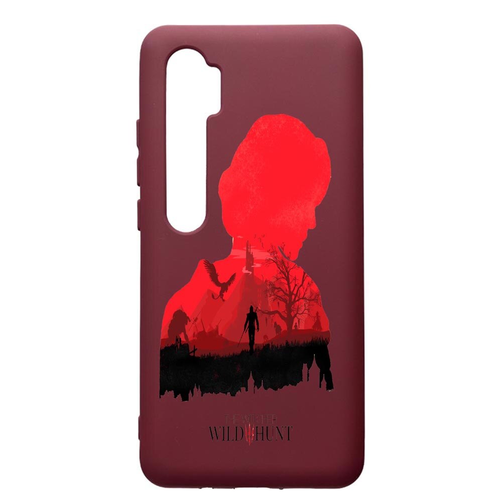 Husa Premium TPU compatibila cu Xioami Mi Note 10, The Witcher, cu interiorul din material textil, protectie camera, Burgundy, PBR428