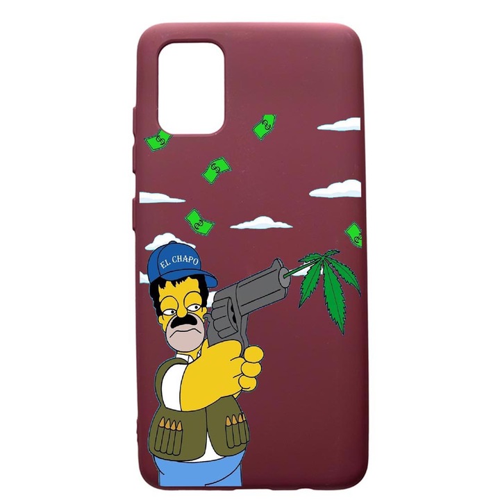 Husa Premium TPU compatibila cu Apple iPhone 12 Pro Max, Narcos The Simpsons, cu interiorul din material textil, protectie camera, Burgundy, PBR441